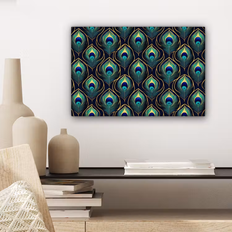Pauw - Veren - Groen canvas 2cm klein 34 -sfeer6