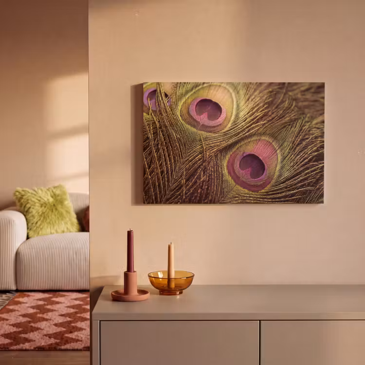 Pauw - Veren - Paars - Groen canvas 2cm klein -sfeer1