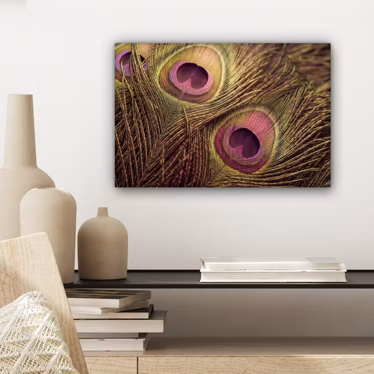 Pauw - Veren - Paars - Groen canvas 2cm klein -closeup_print_DE