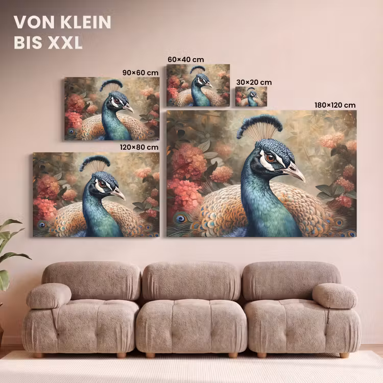 Pauw - Vogel - Bloemen - Planten - Pauwenveren canvas 2cm klein -Xsfeer8_DE