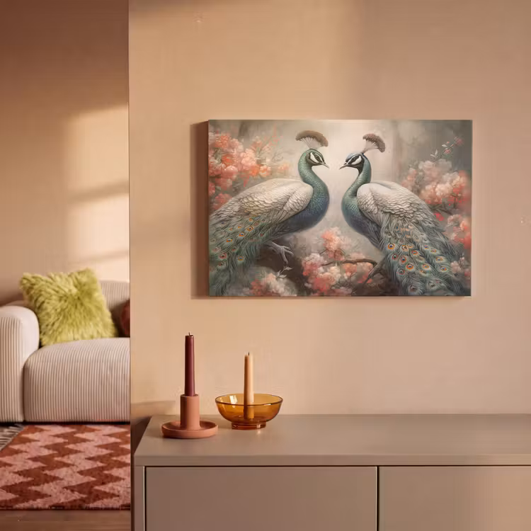 Pauwen - Pauwenveren - Vogels - Bloemen - Natuur canvas 2cm klein -sfeer1