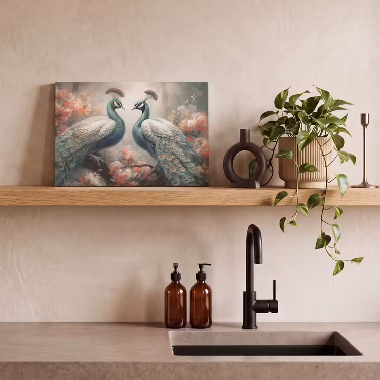 Pauwen - Pauwenveren - Vogels - Bloemen - Natuur canvas 2cm klein -sfeer3