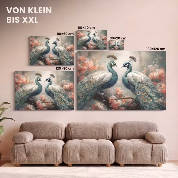 Pauwen - Pauwenveren - Vogels - Bloemen - Natuur canvas 2cm klein -Xsfeer8_DE