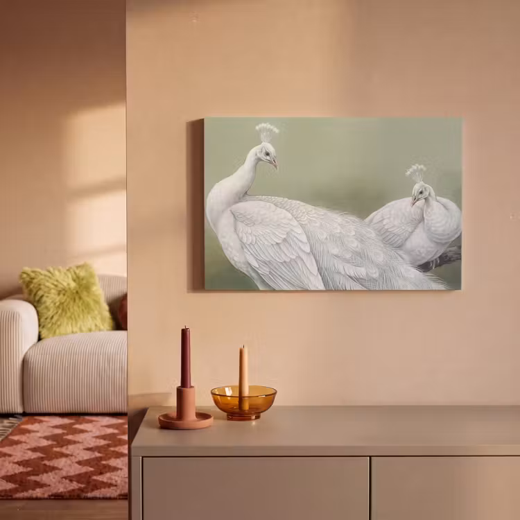 Pauwen - Wit - Natuur - Groen canvas 2cm klein -sfeer1