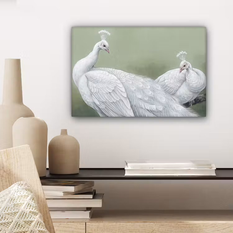 Pauwen - Wit - Natuur - Groen canvas 2cm klein -sfeer6