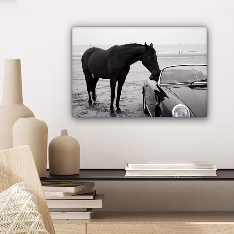 Paard - Auto - Zwart - Wit canvas 2cm klein -sfeer6