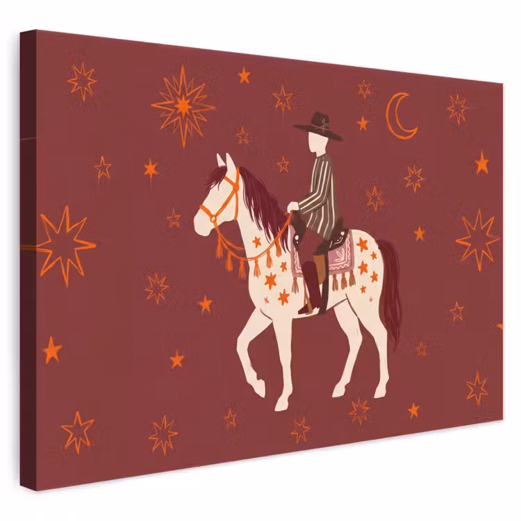 Paard - Ruiter - Sterren - Nacht - Illustratie canvas 2cm klein -3d
