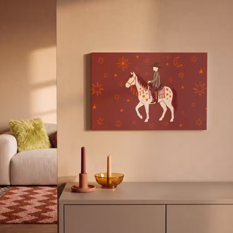 Paard - Ruiter - Sterren - Nacht - Illustratie canvas 2cm klein -sfeer1