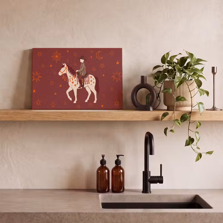 Paard - Ruiter - Sterren - Nacht - Illustratie canvas 2cm klein -sfeer3
