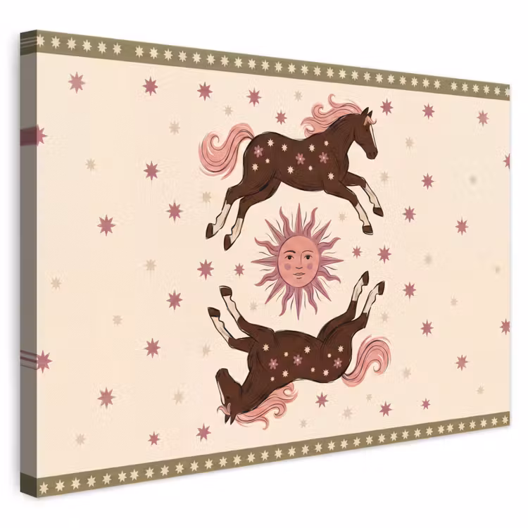 Paard - Zon - Mystiek - Illustratie - Roze canvas 2cm klein -3d
