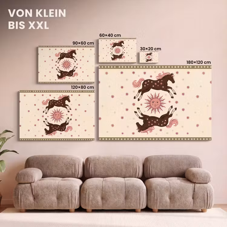 Paard - Zon - Mystiek - Illustratie - Roze canvas 2cm klein -Xsfeer8_DE