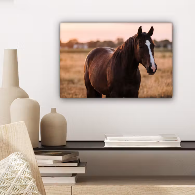 Paard - Zonsondergang - Bruin canvas 2cm klein -closeup_print_DE