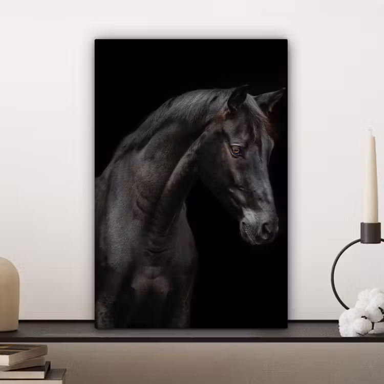 Paard - Dieren - Zwart - Portret canvas 2cm klein -closeup_print_DE