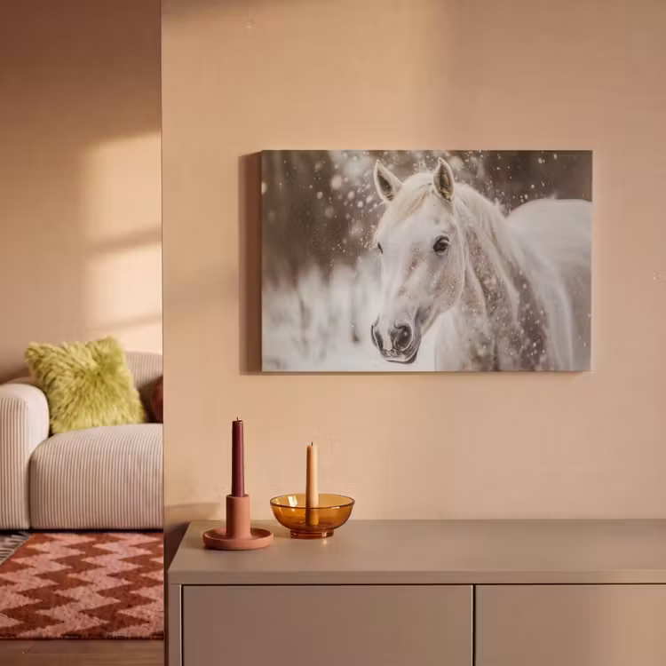 Paard - Wit - Winter - Natuur - Sneeuw - Dieren canvas 2cm klein -sfeer1