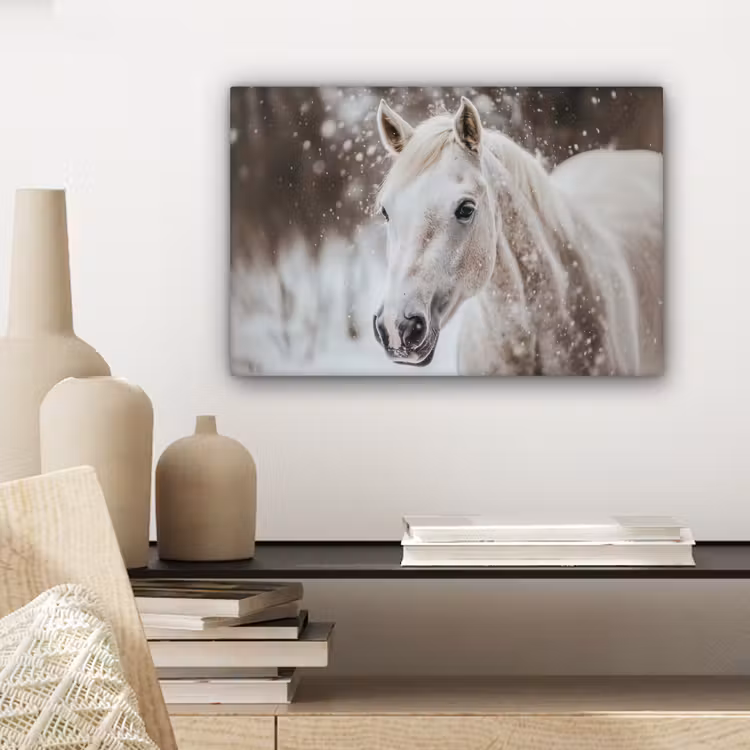 Paard - Wit - Winter - Natuur - Sneeuw - Dieren canvas 2cm klein -sfeer6