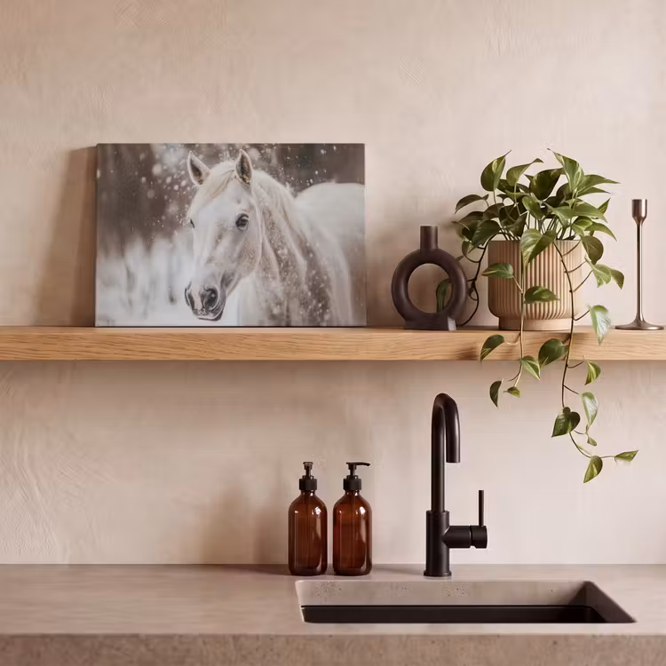 Paard - Wit - Winter - Natuur - Sneeuw - Dieren canvas 2cm klein -sfeer3