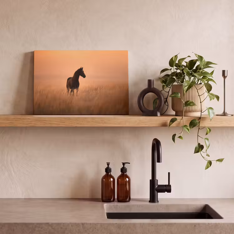 Paard - Grasveld - Zonsondergang canvas 2cm klein -sfeer3