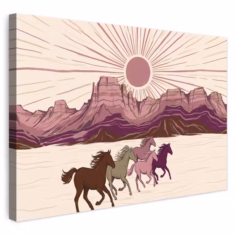 Paarden - Rennend - Woestijn - Natuur - Abstract canvas 2cm klein -3d