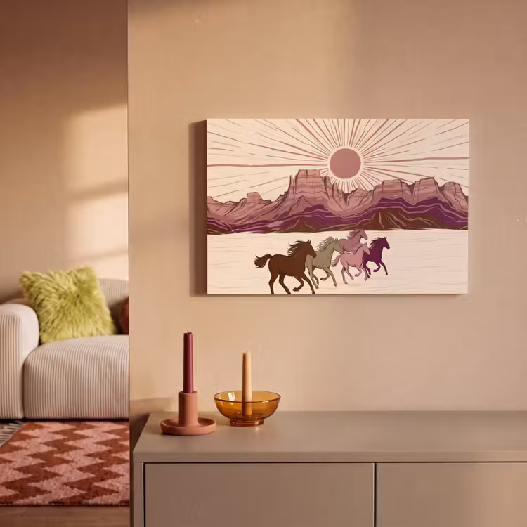 Paarden - Rennend - Woestijn - Natuur - Abstract canvas 2cm klein -sfeer1