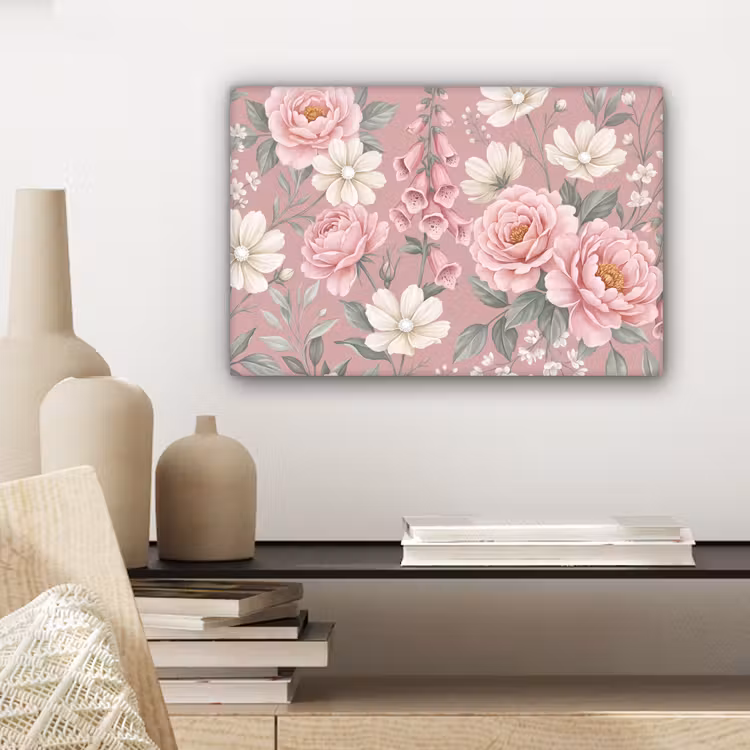 Pioenrozen - Vingerhoedskruid - Pink canvas 2cm klein -closeup_print_DE