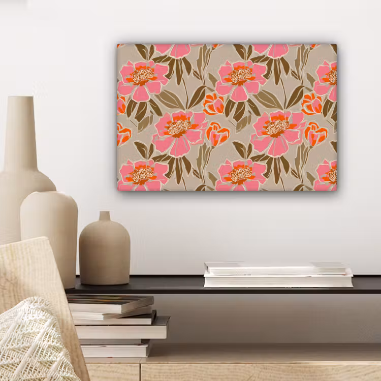 Pioenrozen - Patroon - Roze canvas 2cm klein 34 -closeup_print_DE