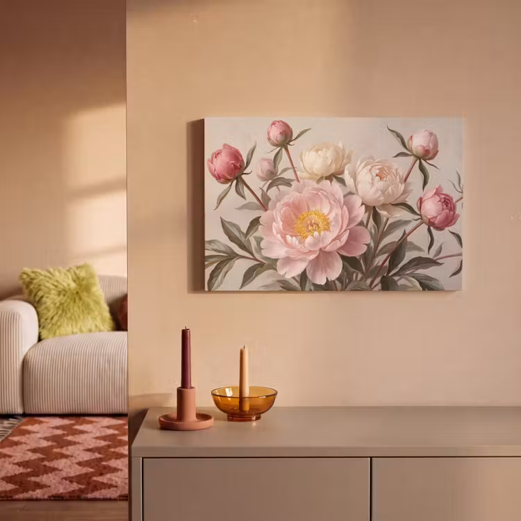 Pioenrozen - Boeket - Roze canvas 2cm klein -sfeer1