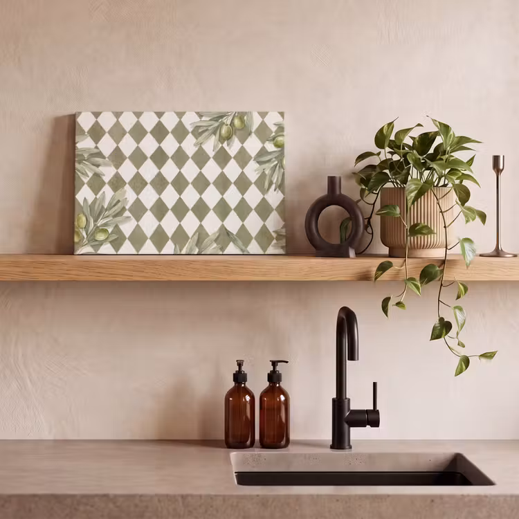 Plant - Olijftakken - Waterverf - Mediterraan - Groen canvas 2cm klein -sfeer3