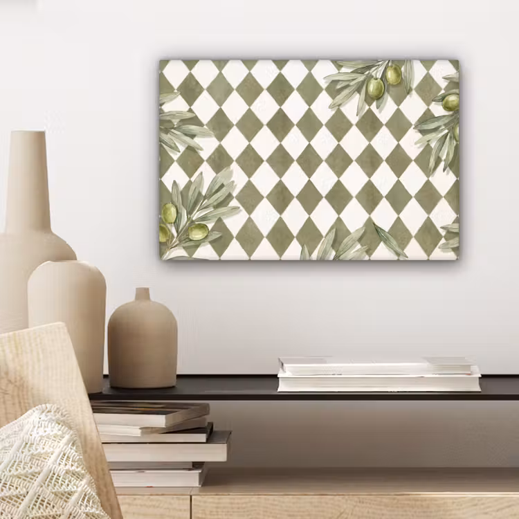 Plant - Olijftakken - Waterverf - Mediterraan - Groen canvas 2cm klein -sfeer6