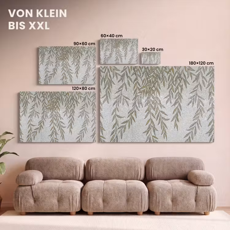 Planten - Mozaïek - Patroon - Groen - Blauw canvas 2cm klein -Xsfeer8_DE