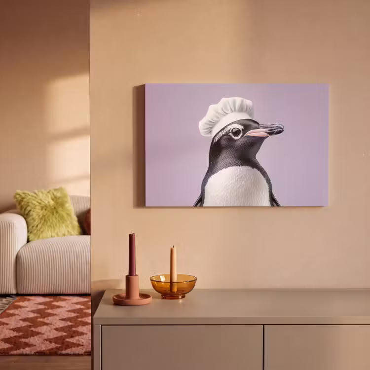 Pinguïn - Koksmuts - Lief - Paars canvas 2cm klein -sfeer1