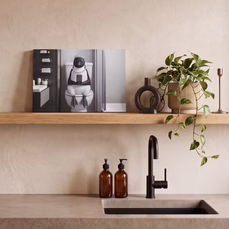 Pinguïn - Telefoon - Toilet - Zwart - Wit canvas 2cm klein -sfeer6