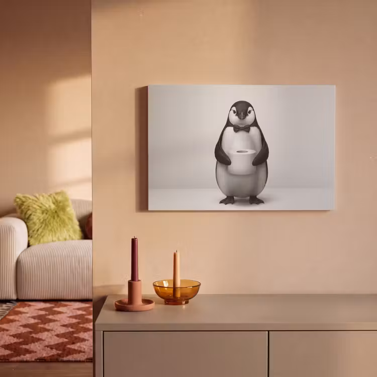 Pinguïn - WC rol - Wit canvas 2cm klein -sfeer1