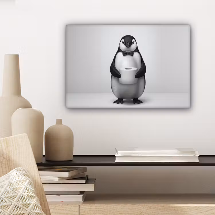 Pinguïn - WC rol - Wit canvas 2cm klein -closeup_print_DE