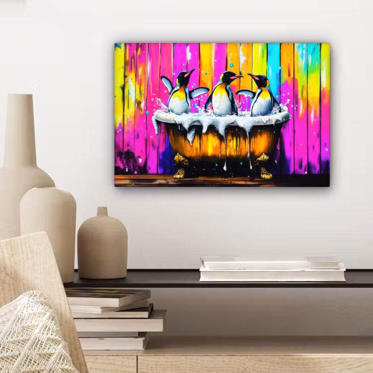 Pinguïns - Badkuip - Kleurrijk - Schuim canvas 2cm klein -sfeer6