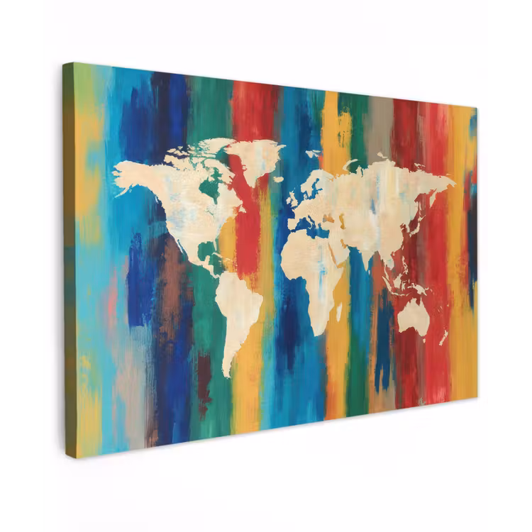 Penseelstrepen - Verticaal - Kleurrijk - Wereldkaart canvas 2cm klein -z3d