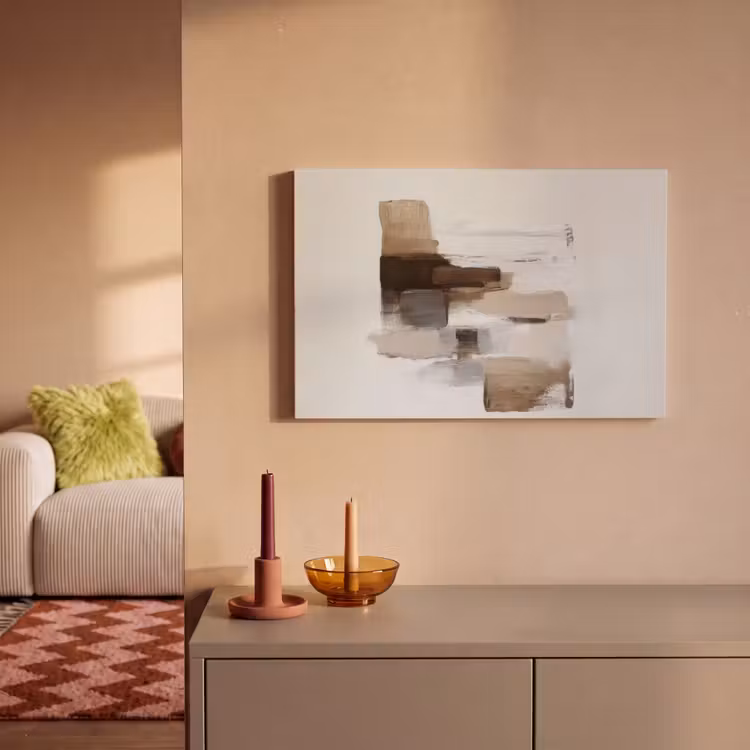 Penseelstreken - Balans - Beige - Bruin canvas 2cm klein -sfeer1