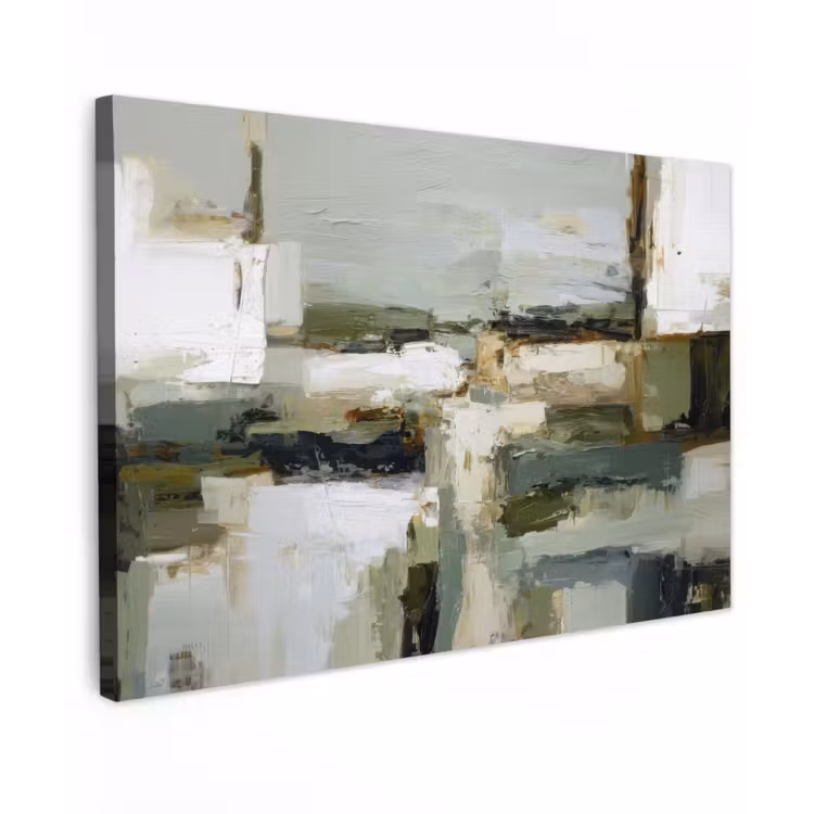 Penseelstreken - Groen - Abstract - Japandi canvas 2cm klein -z3d