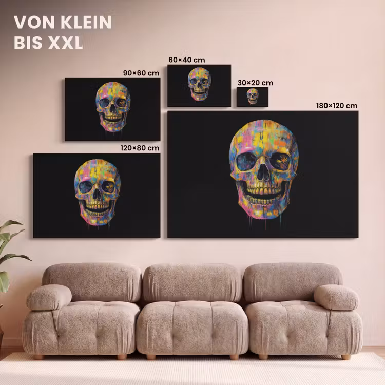 Penseelstreken - Schedel - Kleurrijk - Abstract canvas 2cm klein -Xsfeer8_DE