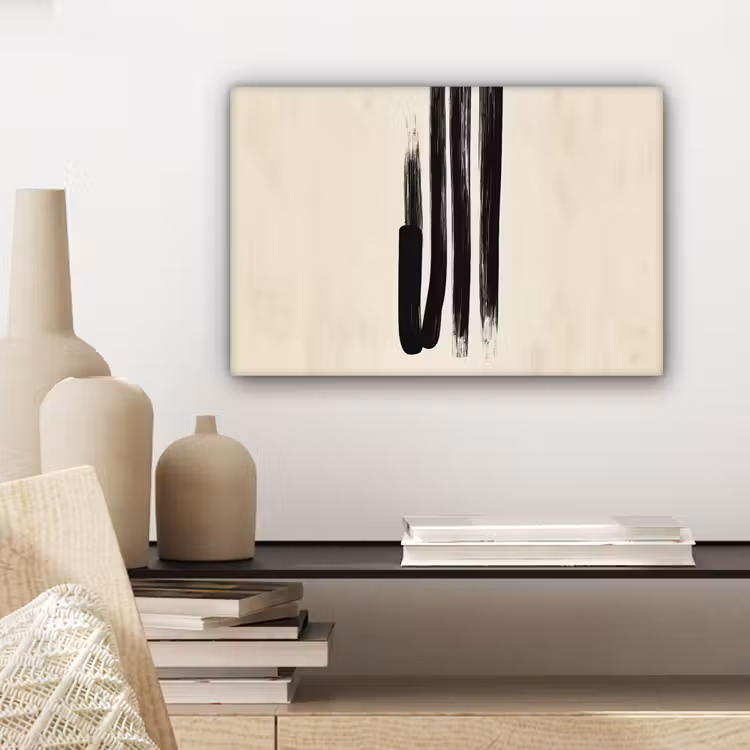 Penseelstreken - Verticaal - Zwart canvas 2cm klein -closeup_print_DE