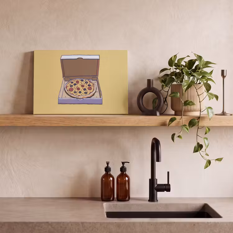 Pizza - Doos - Salami - Illustratie canvas 2cm klein -sfeer3