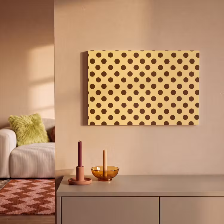 Polka Dot - Stippen - Retro - Geel - Bruin canvas 2cm klein 34 -sfeer1