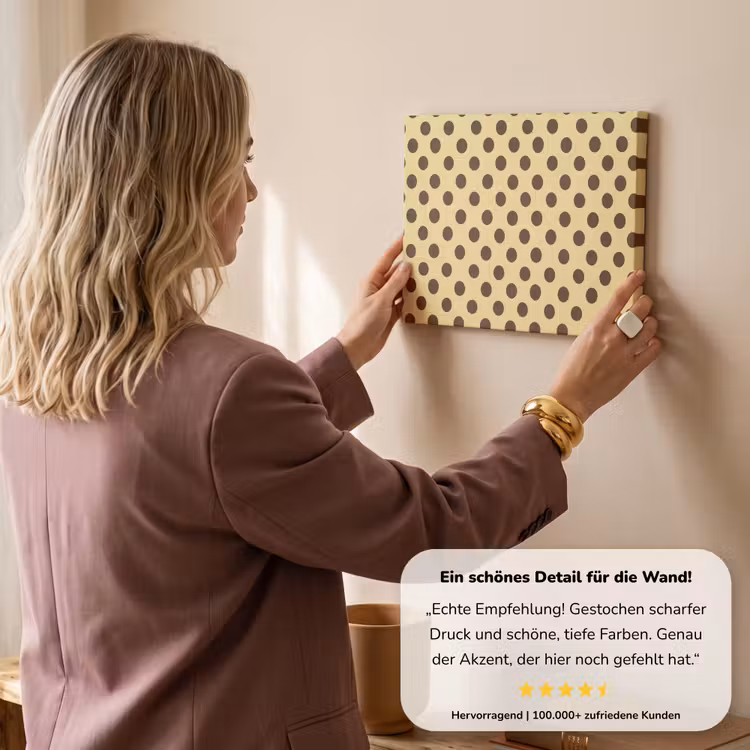 Polka Dot - Stippen - Retro - Geel - Bruin canvas 2cm klein 34 -sfeer3
