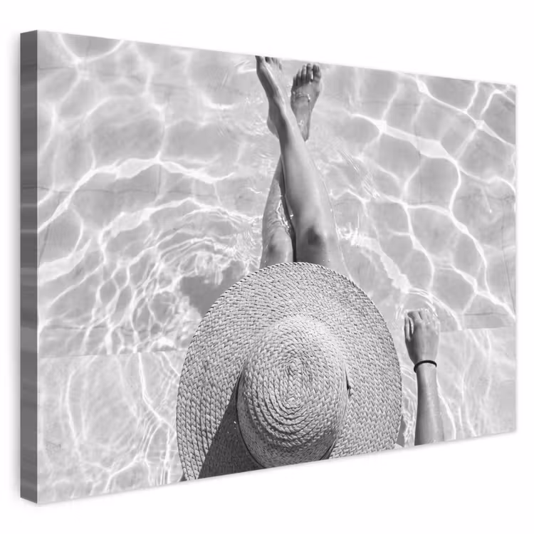 Zwembad - Hoed - Water - Zwart - Wit - Zomers canvas 2cm klein -3d