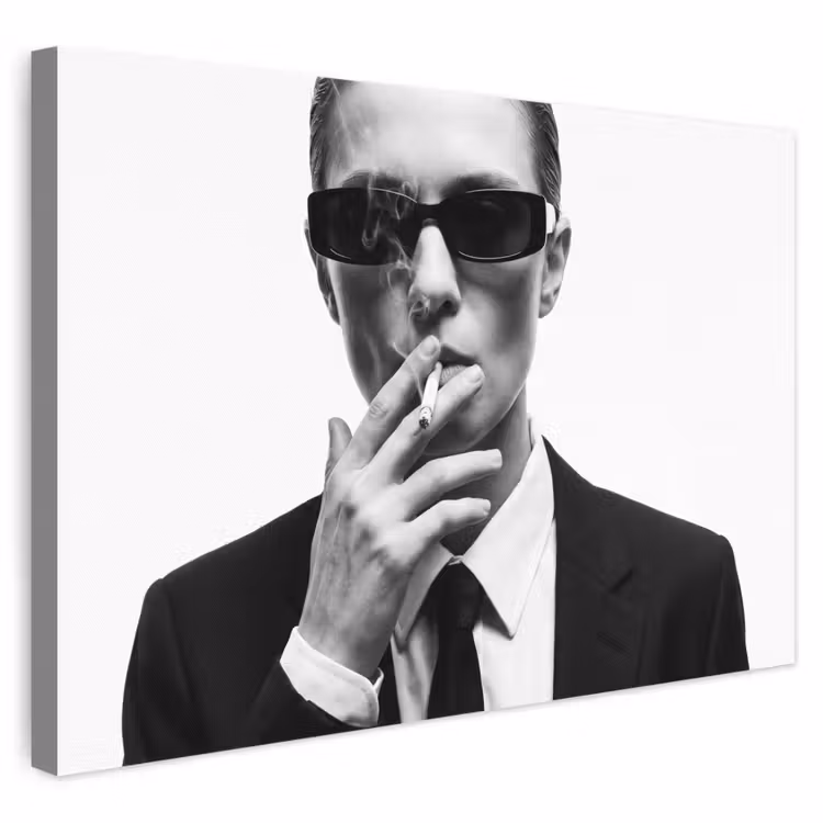 Portret - Pak - Roken - Zwart - Wit - Stoer canvas 2cm klein -3d