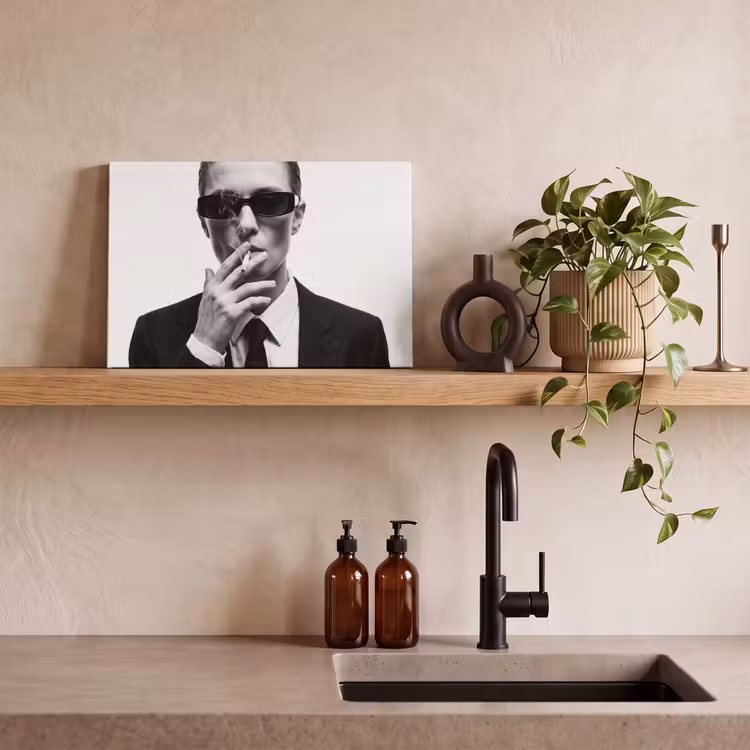 Portret - Pak - Roken - Zwart - Wit - Stoer canvas 2cm klein -sfeer3