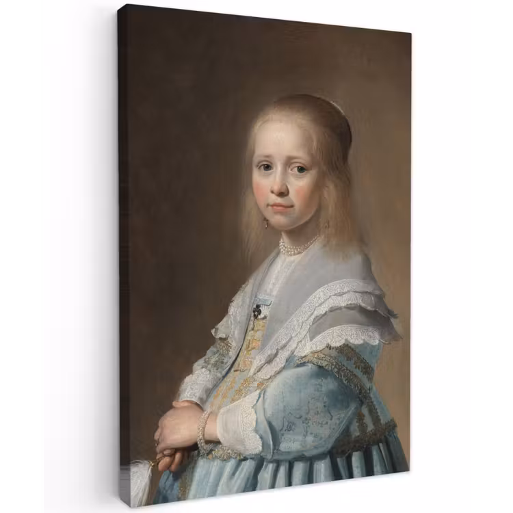 Portret van een meisje in het blauw - Schilderij van Johannes Cornelisz. Verspronck canvas 2cm klein -z3d