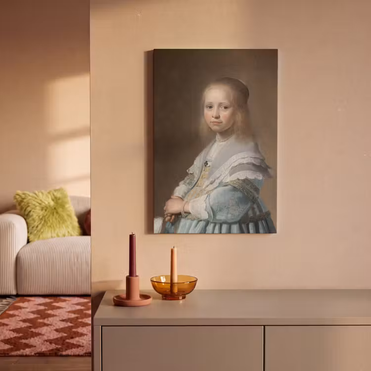 Portret van een meisje in het blauw - Schilderij van Johannes Cornelisz. Verspronck canvas 2cm klein -sfeer1