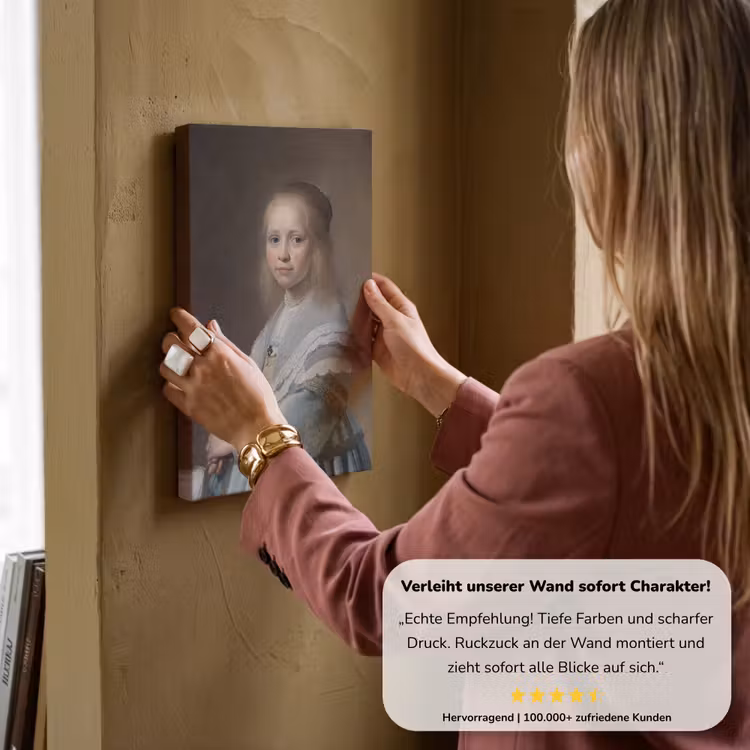 Portret van een meisje in het blauw - Schilderij van Johannes Cornelisz. Verspronck canvas 2cm klein -Xsfeer7_DE