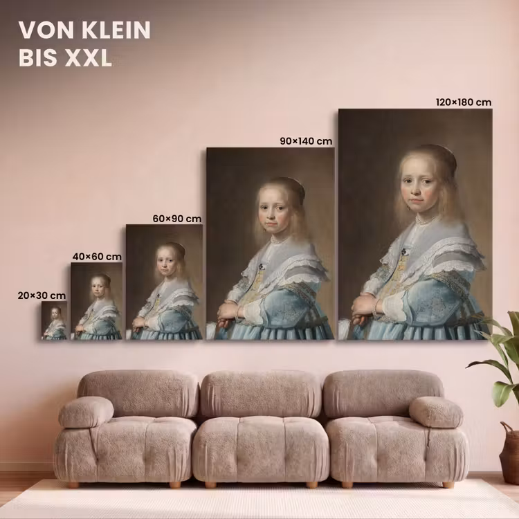 Portret van een meisje in het blauw - Schilderij van Johannes Cornelisz. Verspronck canvas 2cm klein -Xsfeer8_DE