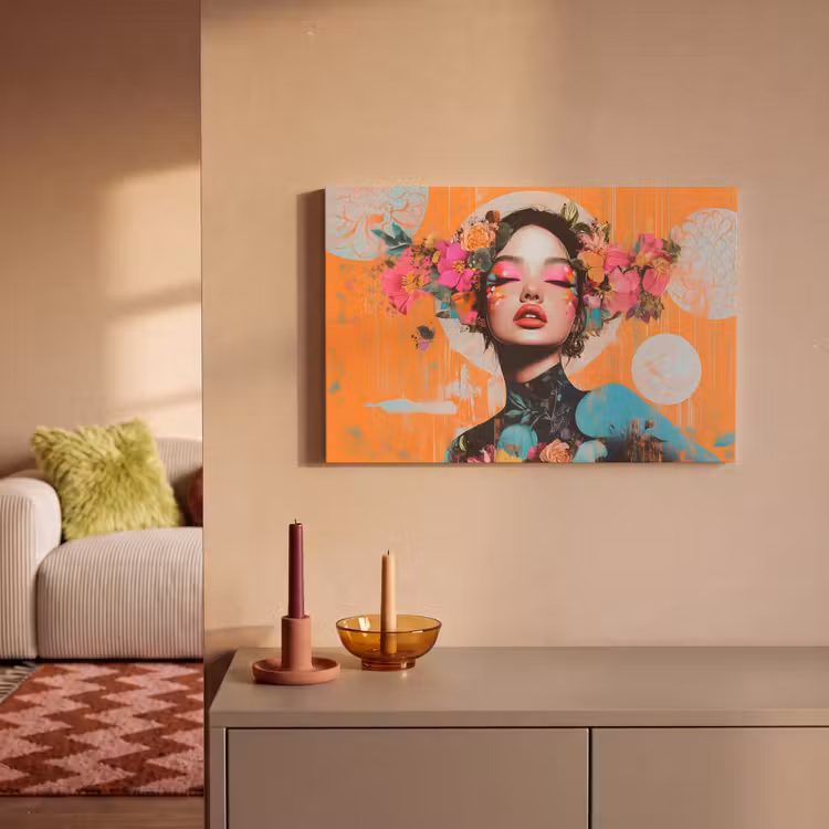 Portret - Vrouw - Abstract - Bloemen canvas 2cm klein -sfeer1